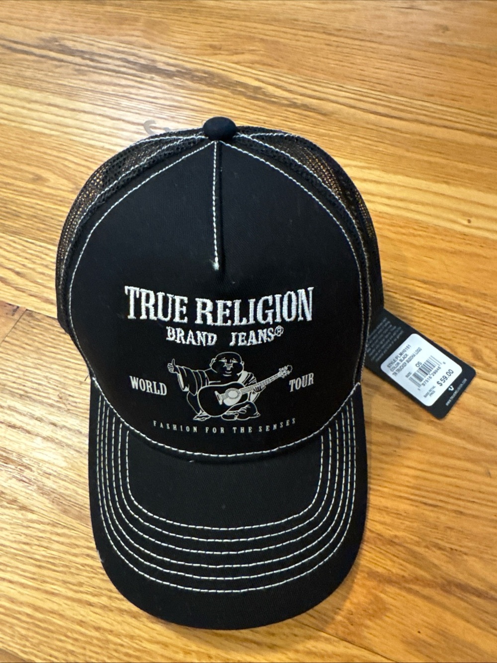 True Religion Hat Cap Snap Back One Size Black Buddha World Tour Trucker Mens